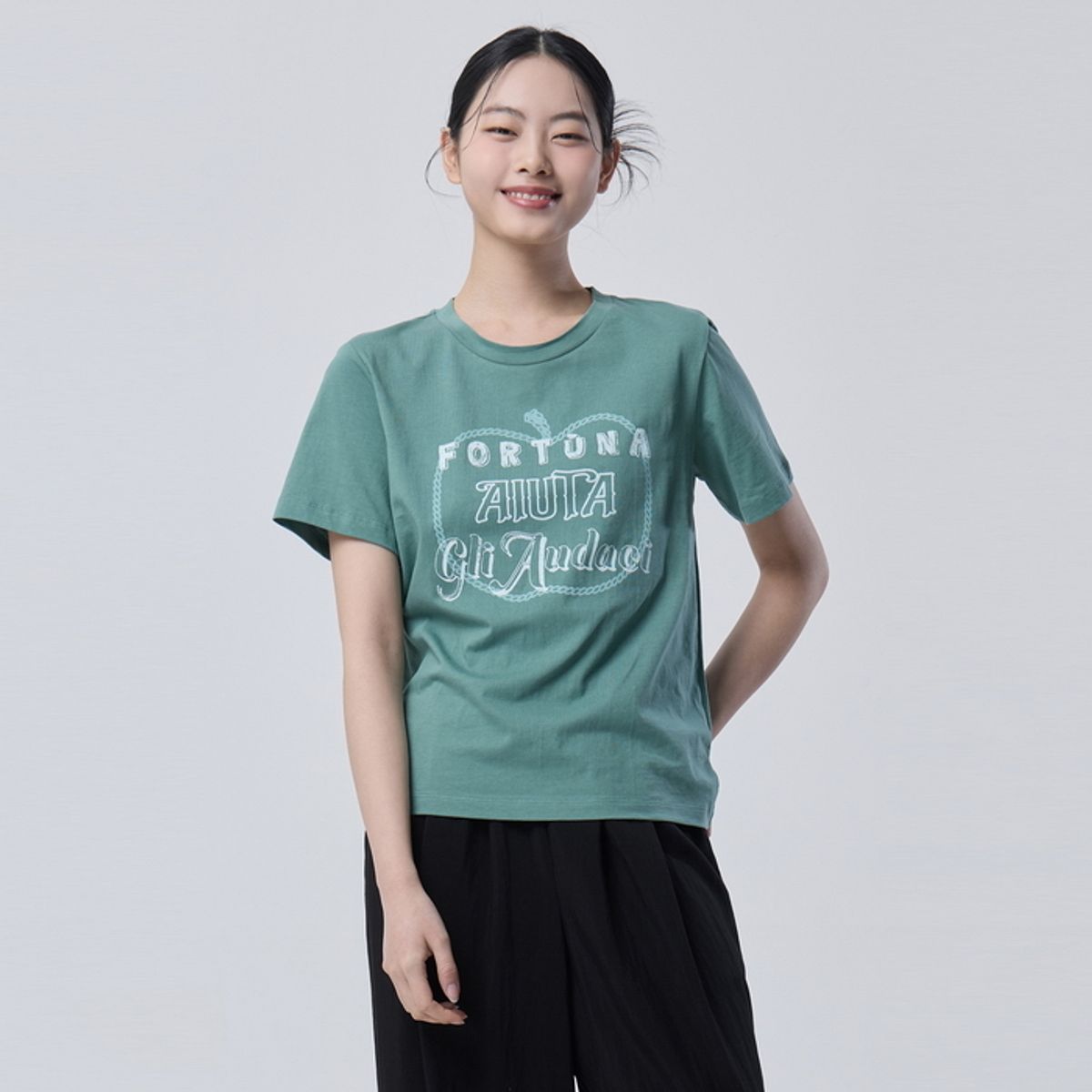 베네통(BENETTON) 레터링 프린팅 코튼 반팔 티셔츠_BATSF7631GN
