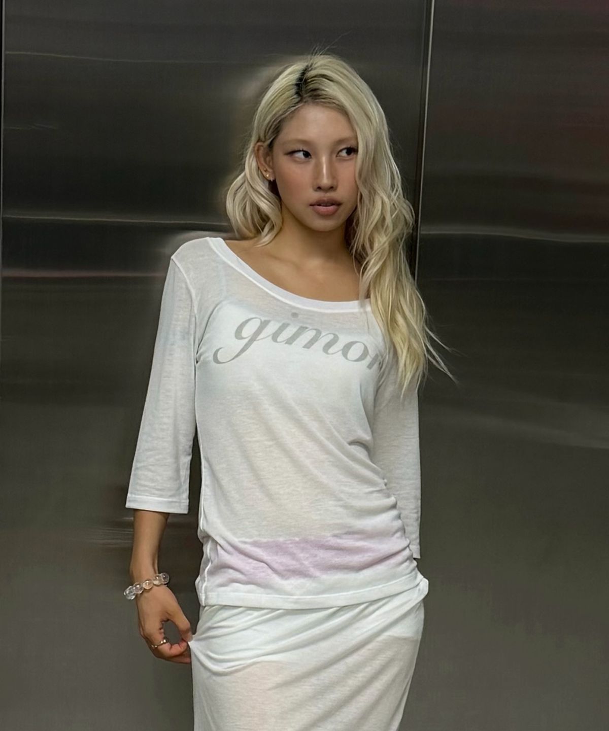 기머(GIMOR) Lazy 3/4 Sleeve Tee White