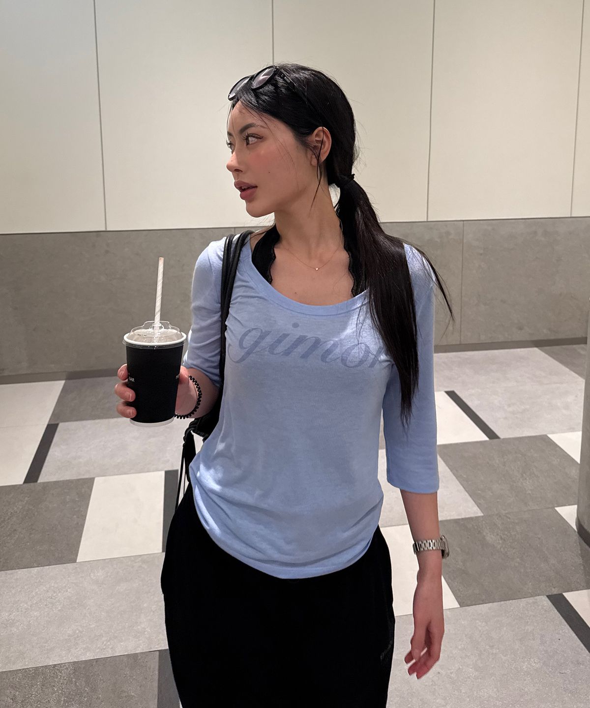 기머(GIMOR) Lazy 3/4 Sleeve Tee Gloomy Sky