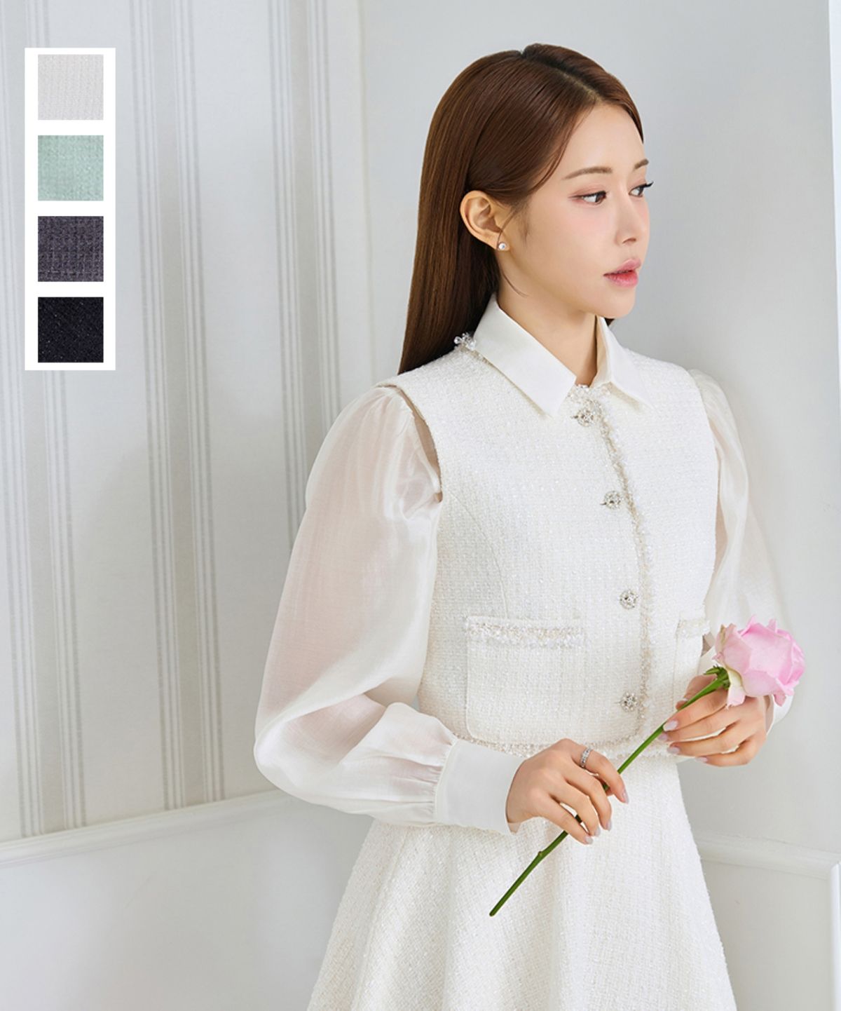 살롱드서울(SALON DE SEOUL) 크리스틴 트위드 베스트 [Ivory/Mint/Charcoal/Black]