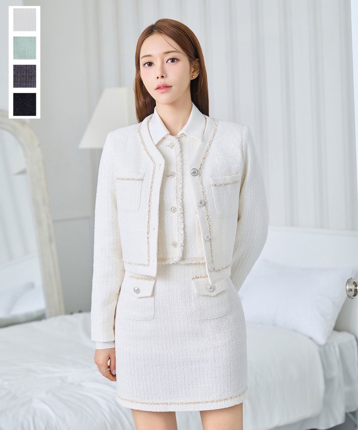 살롱드서울(SALON DE SEOUL) 크리스틴 트위드 자켓 [Ivory/Mint/Charcoal/Black]