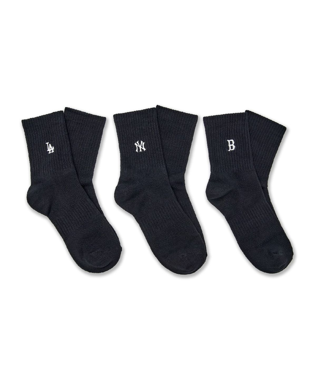 엠엘비(MLB) 스몰로고 자수 중목양말 3족세트 MLB (Black)