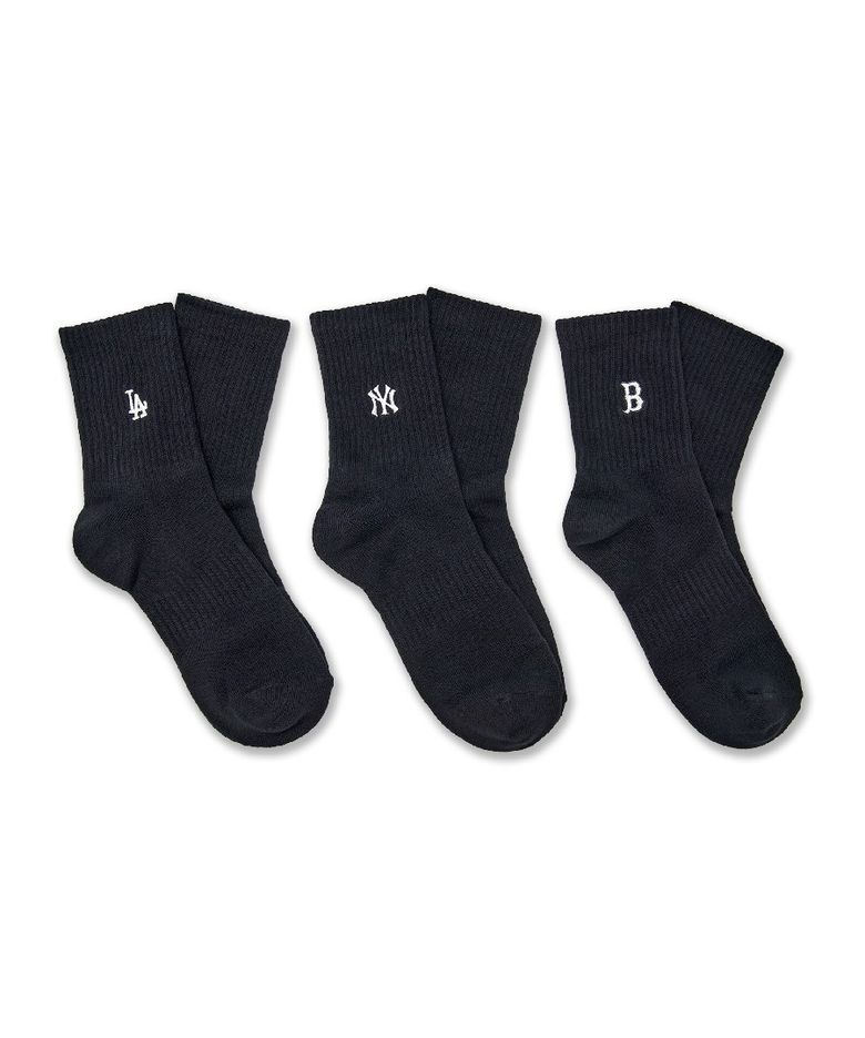 스몰로고 자수 중목양말 3족세트 MLB (Black)