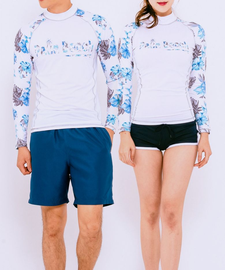 소매 플라워배색 긴팔 래쉬가드
