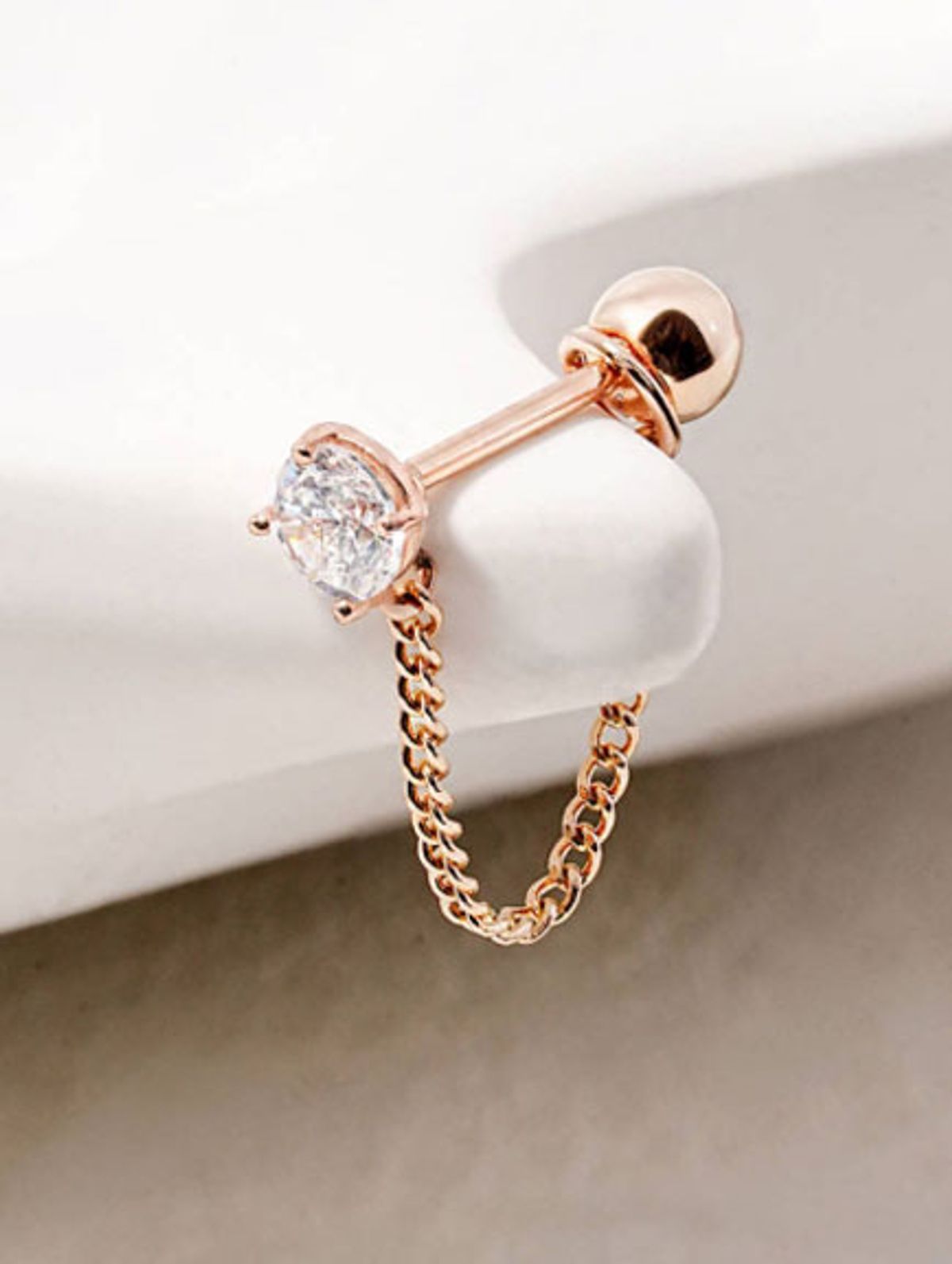 미니멀피어싱(MINIMALPIERCING) 14K 체인 링크 큐빅 피어싱 귀걸이