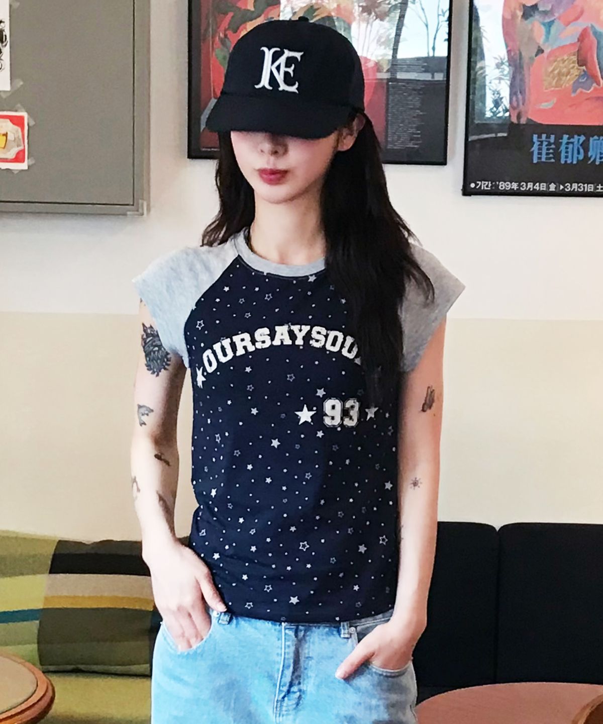 아워세이아워(OURSAYSOUR) 93 STAR 빈티지 나그랑 반팔티 네이비