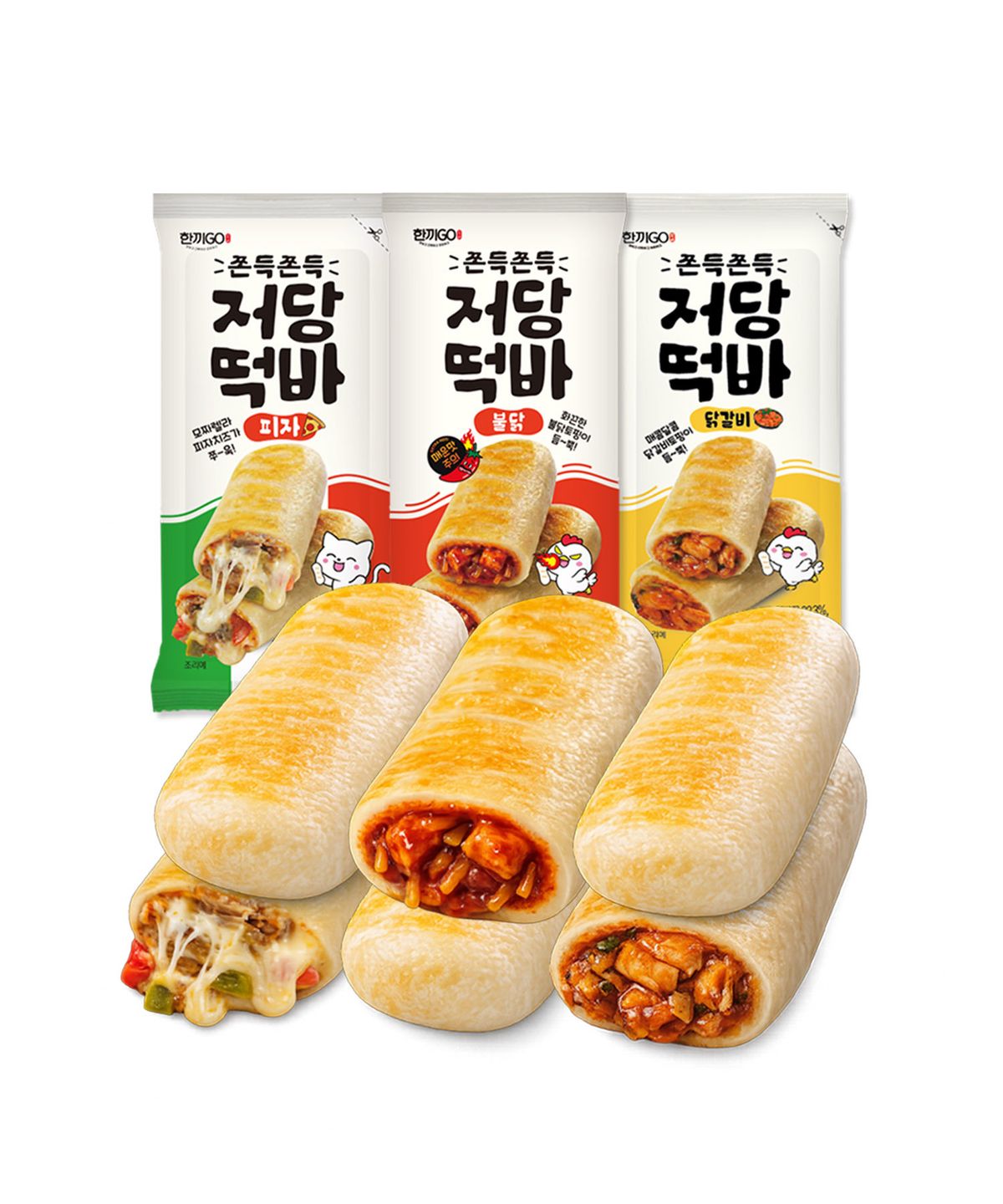 한끼고(HANKKIGO) 한끼고 쫀득쫀득 저당떡바 24팩 (닭갈비8 피자8 불닭8)