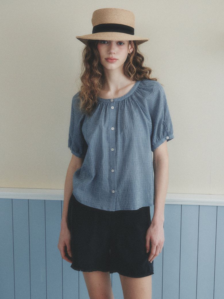 CHLOE raglan check blouse_BLUE