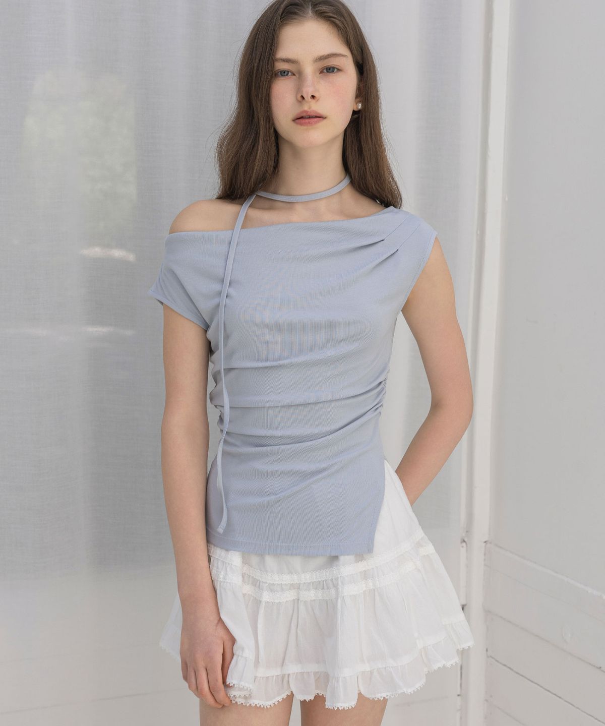 로트르드민(LAUTREDE MIN) Summer draped Blue T shirts