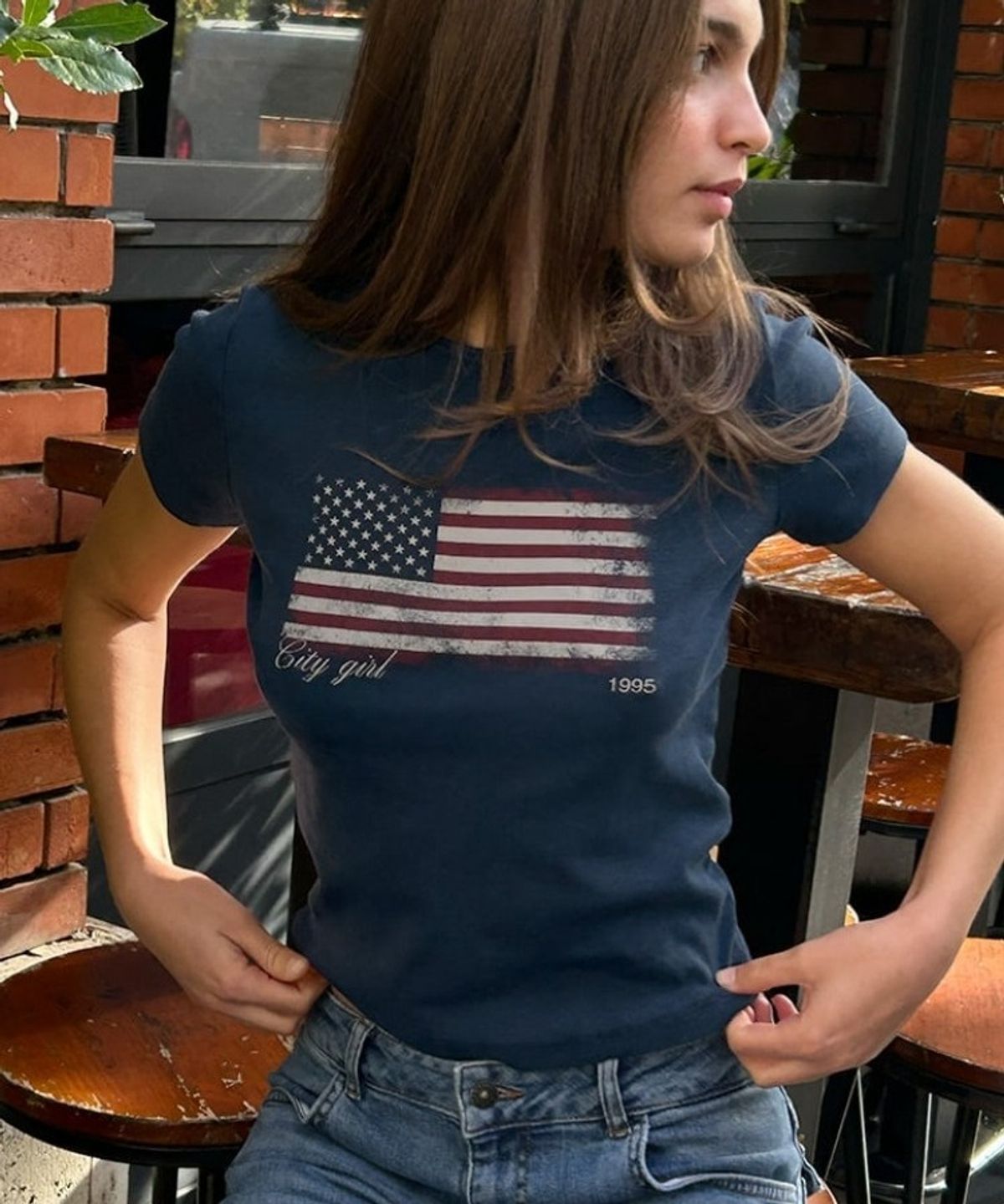 섭듀드(SUBDUED) USA 티셔츠 (블루)