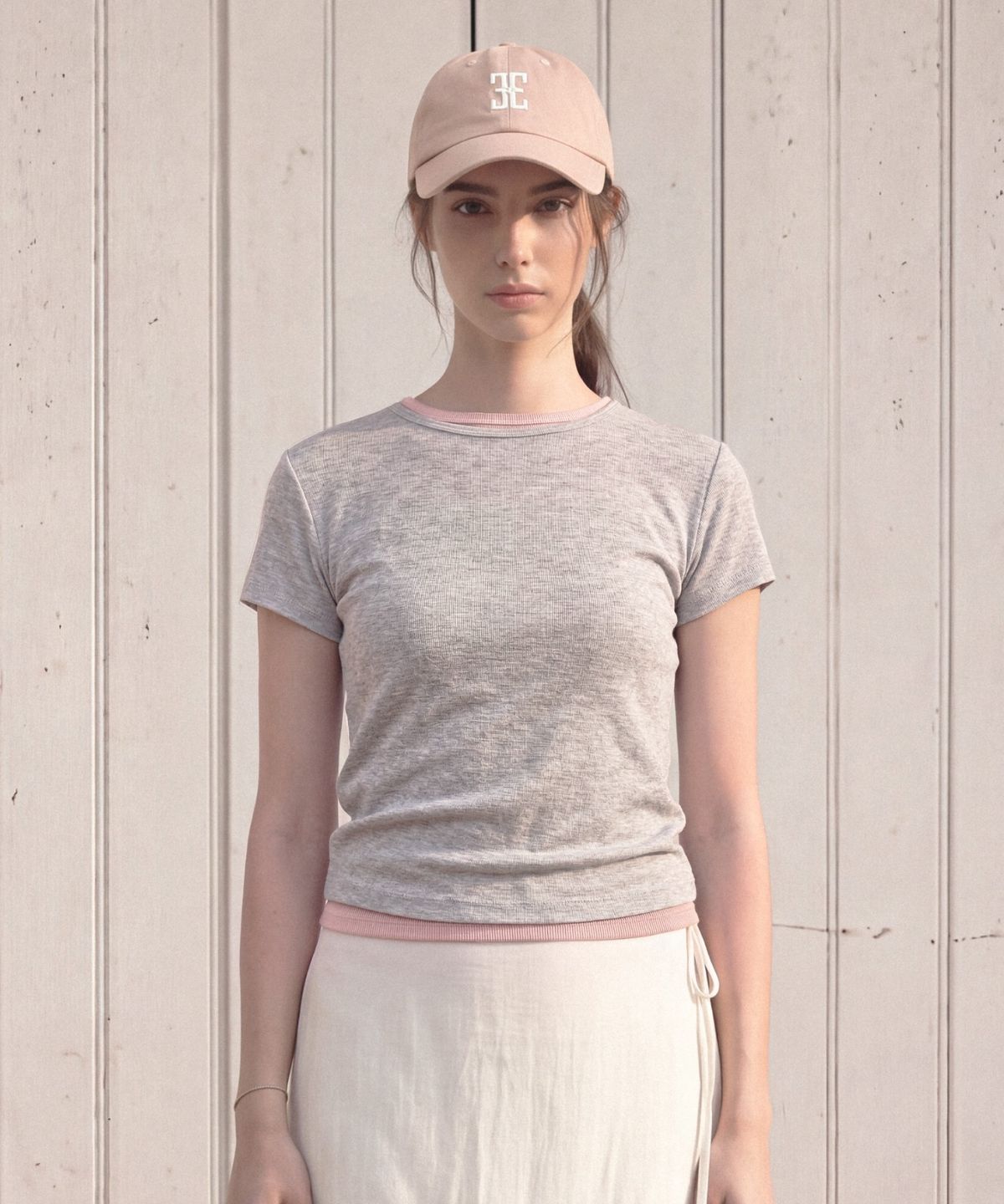 폴뉴아(FOLNUA) HAN SHEER CAP SLEEVE T-SHIRT (MELANGE GRAY)