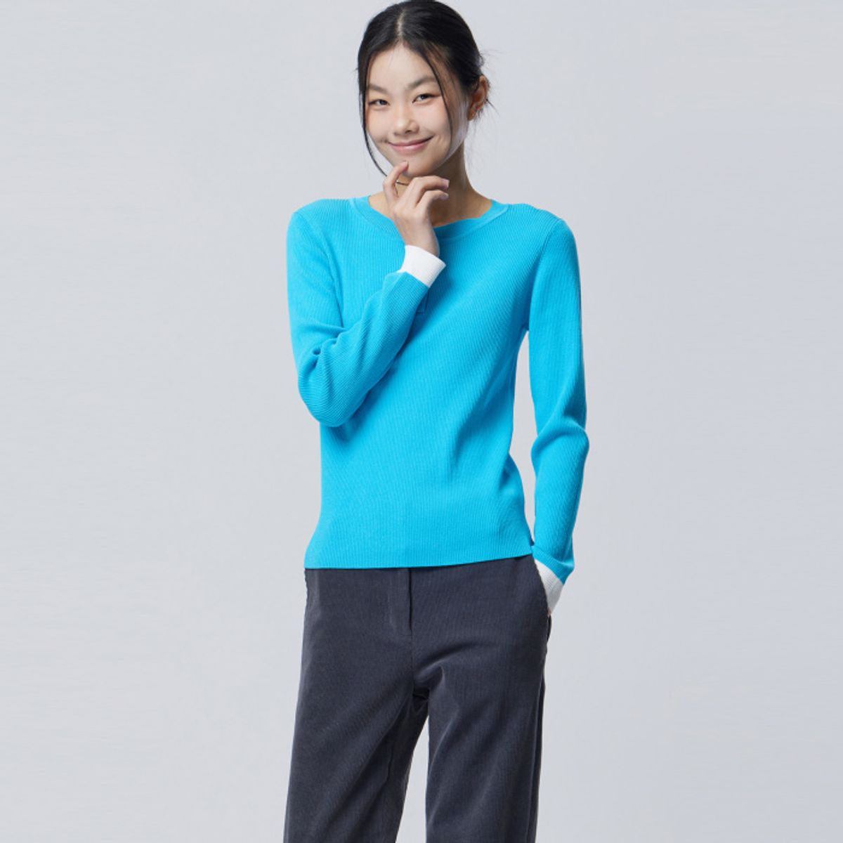 베네통(BENETTON) 컬러 블록 골지 니트_BAKPE2611BL