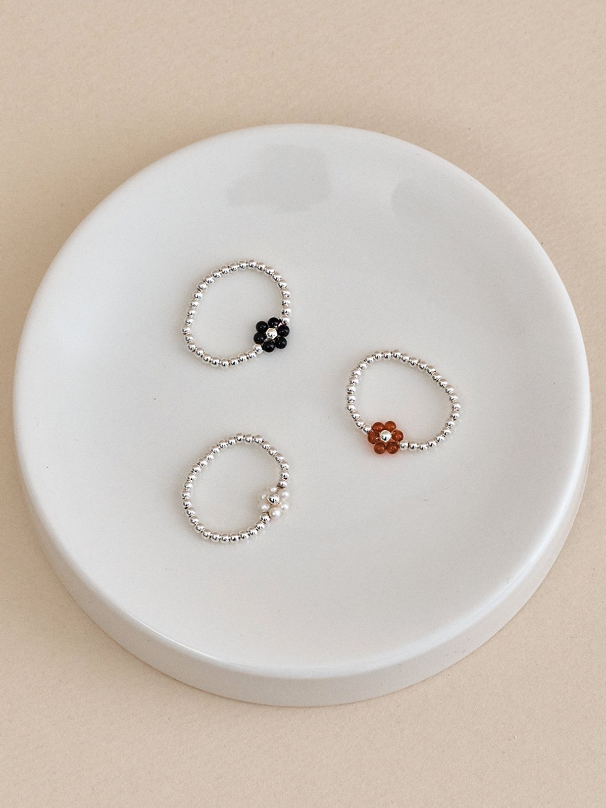 헤이(HEI) [sv925] color flower ball ring (Pearl/Black/Red)