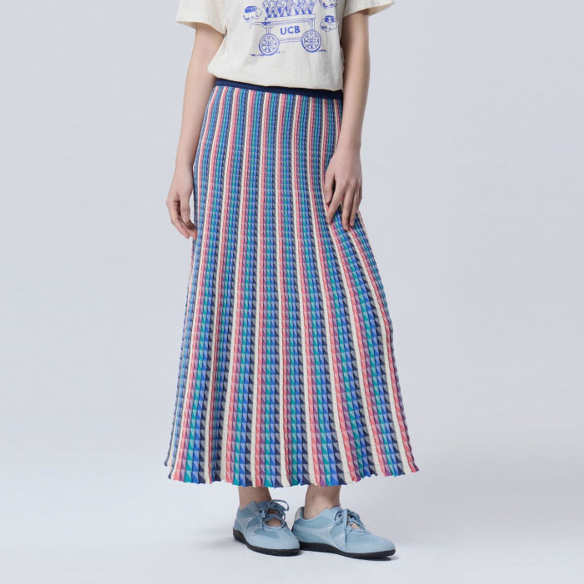 베네통(BENETTON) 멀티 스트라이프 니트 스커트_BASK05611MU