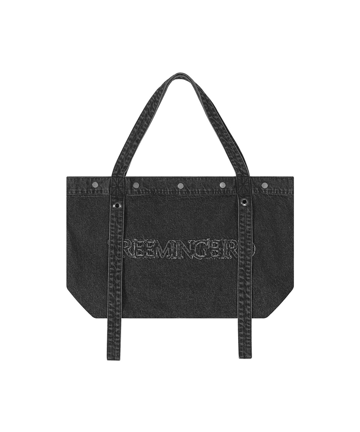 트리밍버드(TREEMINGBIRD) Washed Denim Logo Tote Bag [ Black ]
