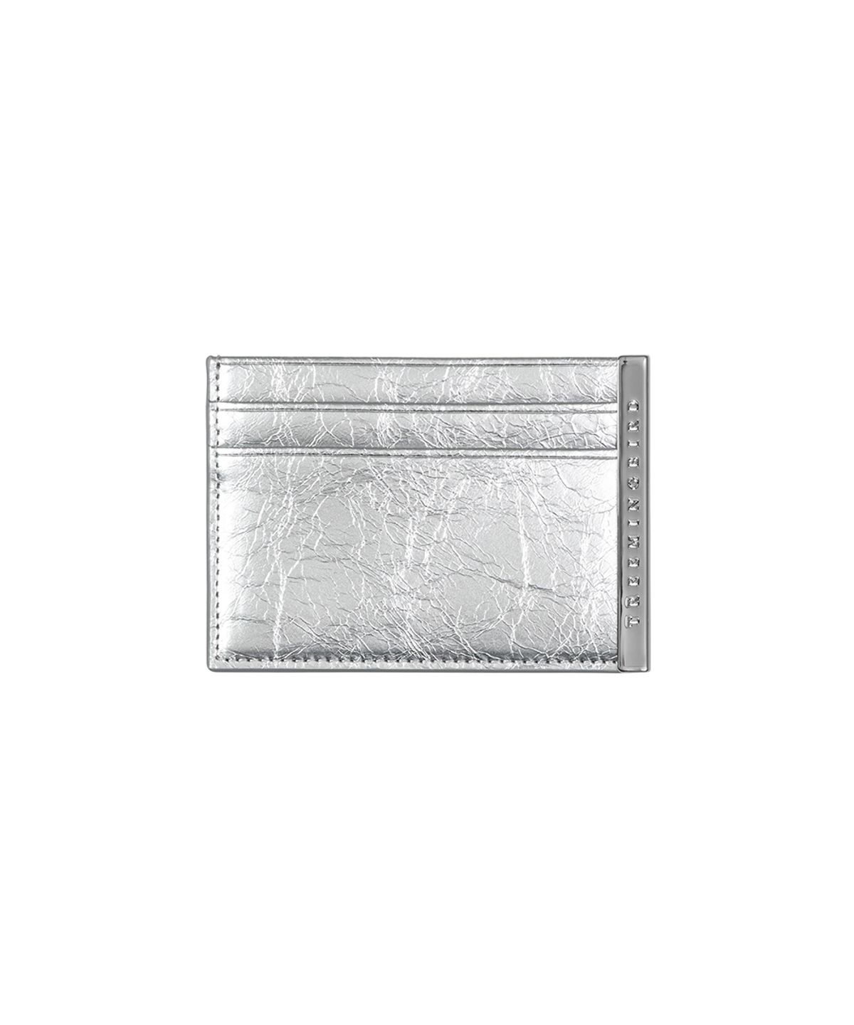 트리밍버드(TREEMINGBIRD) Slim Metal Bar Cowhide Leather Card Wallet [ Silver ]