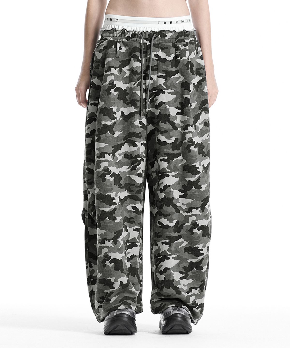 트리밍버드(TREEMINGBIRD) Camo Double Waist Sagging Sweat Pants [ Light Gray ]