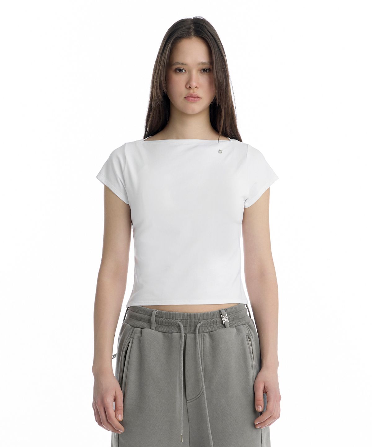 트리밍버드(TREEMINGBIRD) Boat Neck Slim Baby T-Shirt [ White ]
