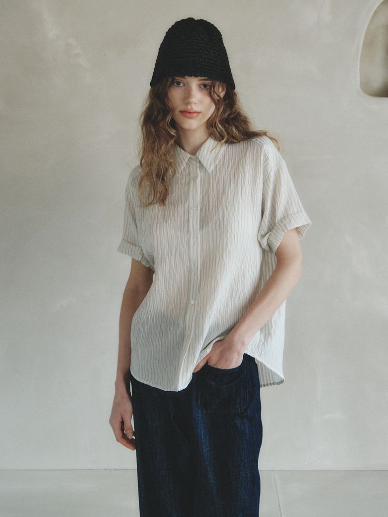 BACHE stripe roll-up shirt_LIGHT GREEN