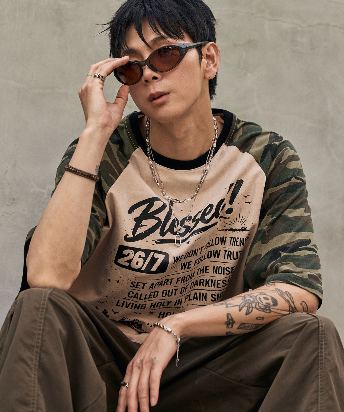 버닝카포네(BURNING CAPONE) BC 블레스드 카모 반팔 티셔츠 (BEIGE)