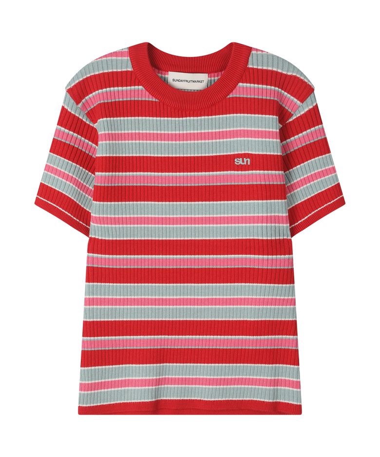 SUN RIB STRIPE TEE RED