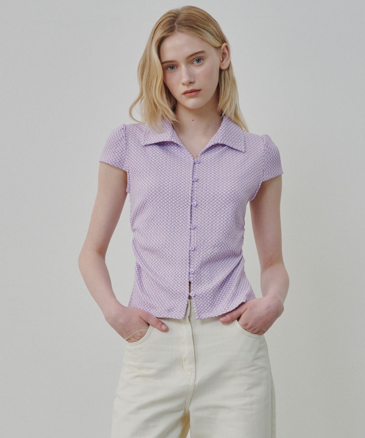 올리브 데 올리브(OLIVE DES OLIVE) 깅엄 체크 블라우스 져지탑 OE6ME5690