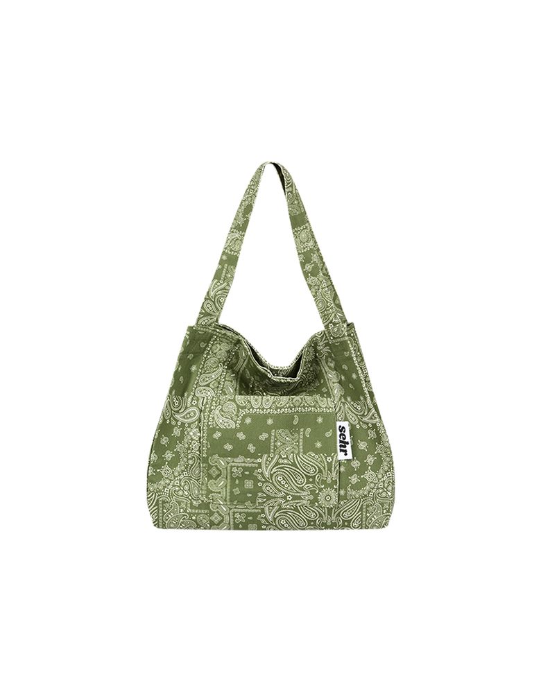 Light Paisley Twill Cotton Middle Bag (Green)