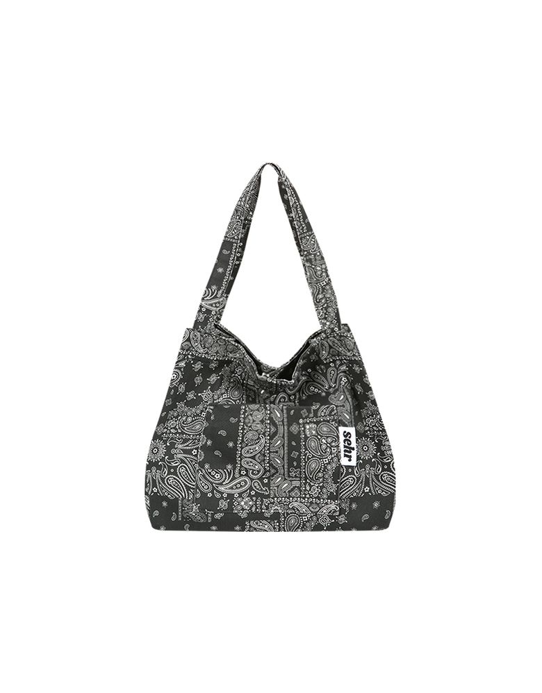 Light Paisley Twill Cotton Middle Bag (Black)