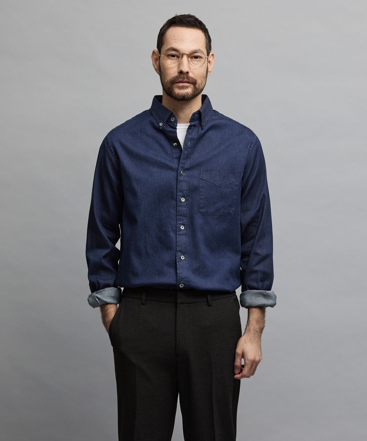 에스티코(STCO) Gentlemens Philosophy 6.5oz 소프트 데님 셔츠_생지 (레귤러핏)_JDSXZ38CSL