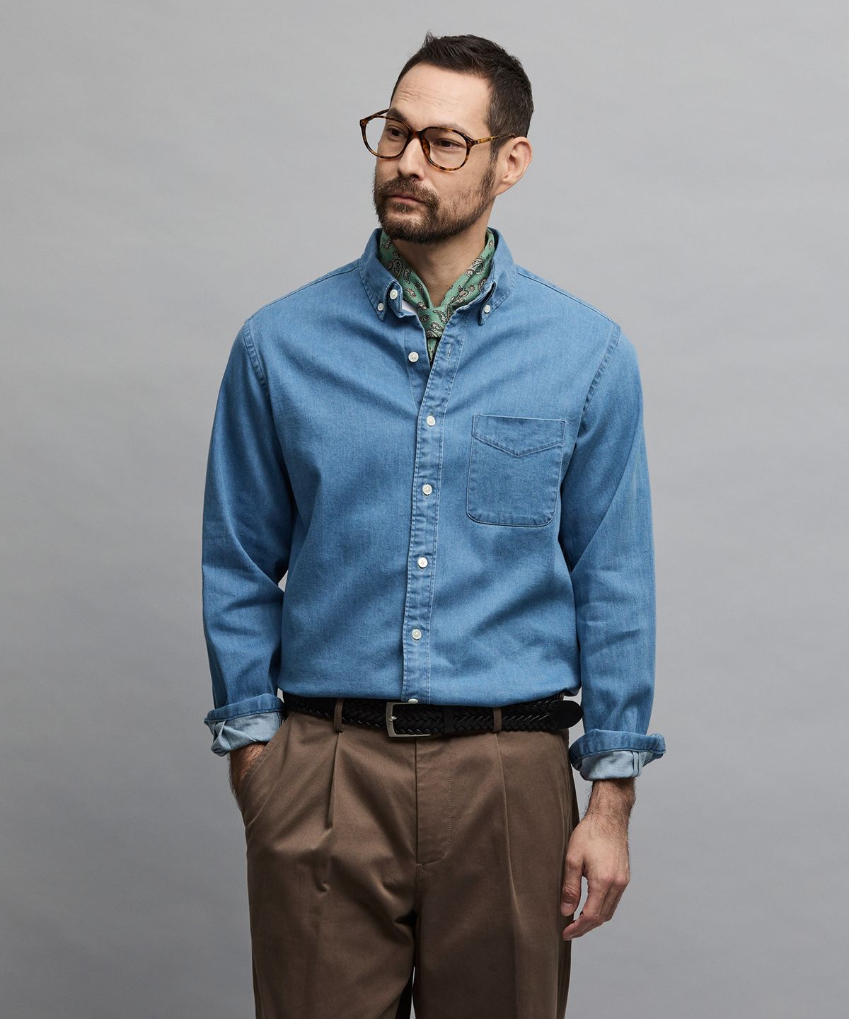 에스티코(STCO) Gentlemens Philosophy 6.5oz 소프트 데님 셔츠_중청 (레귤러핏)_JDSXZ36CSL