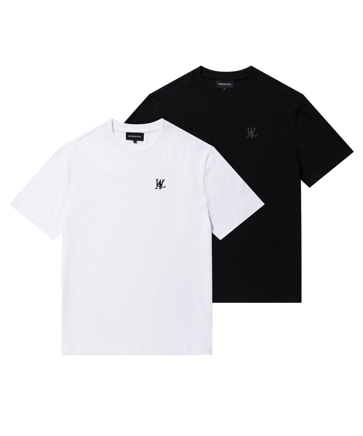 우알롱(WOOALONG) 2 Pack Short Sleeve Cotton T-shirt  (2color)