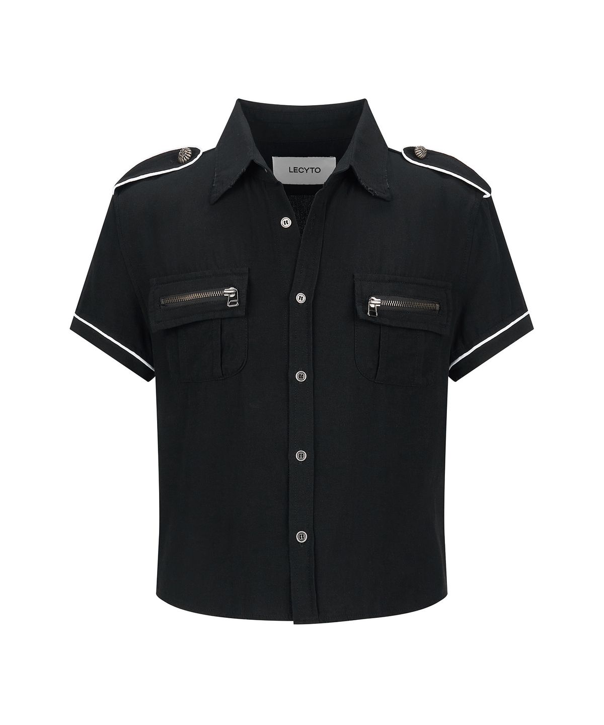 레씨토(LECYTO) Piping Military Half Shirt_[Black]