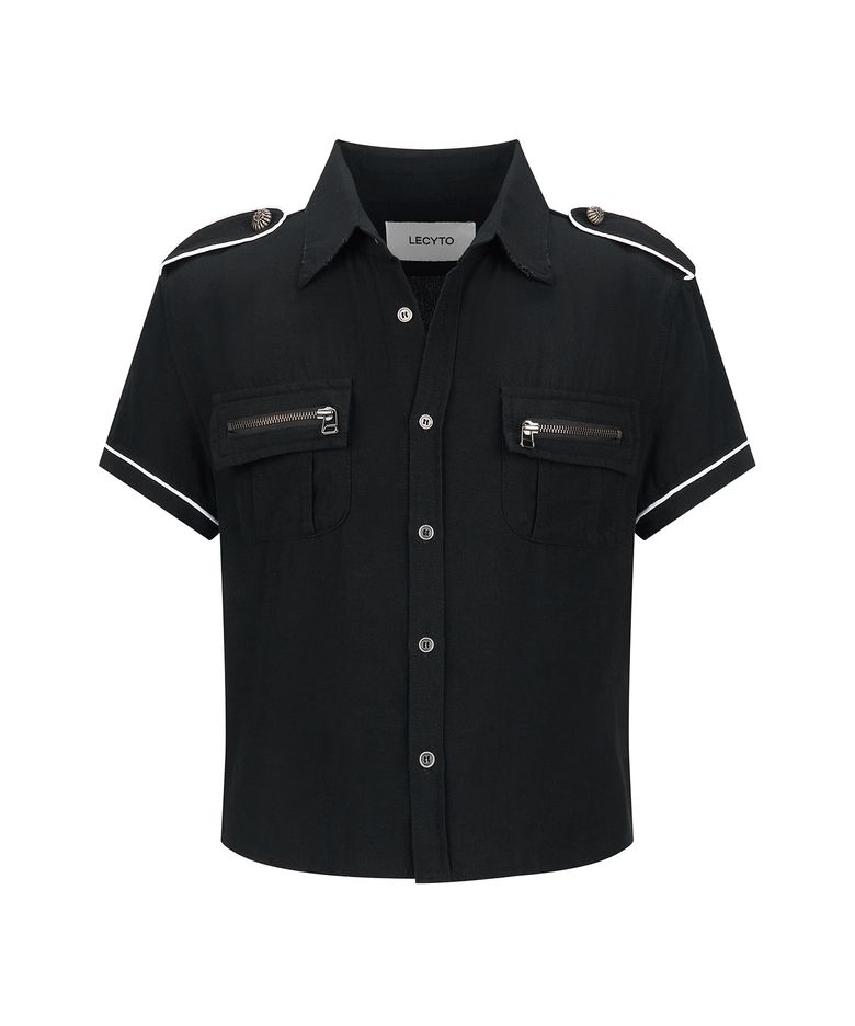 Piping Military Half Shirt_[Black]