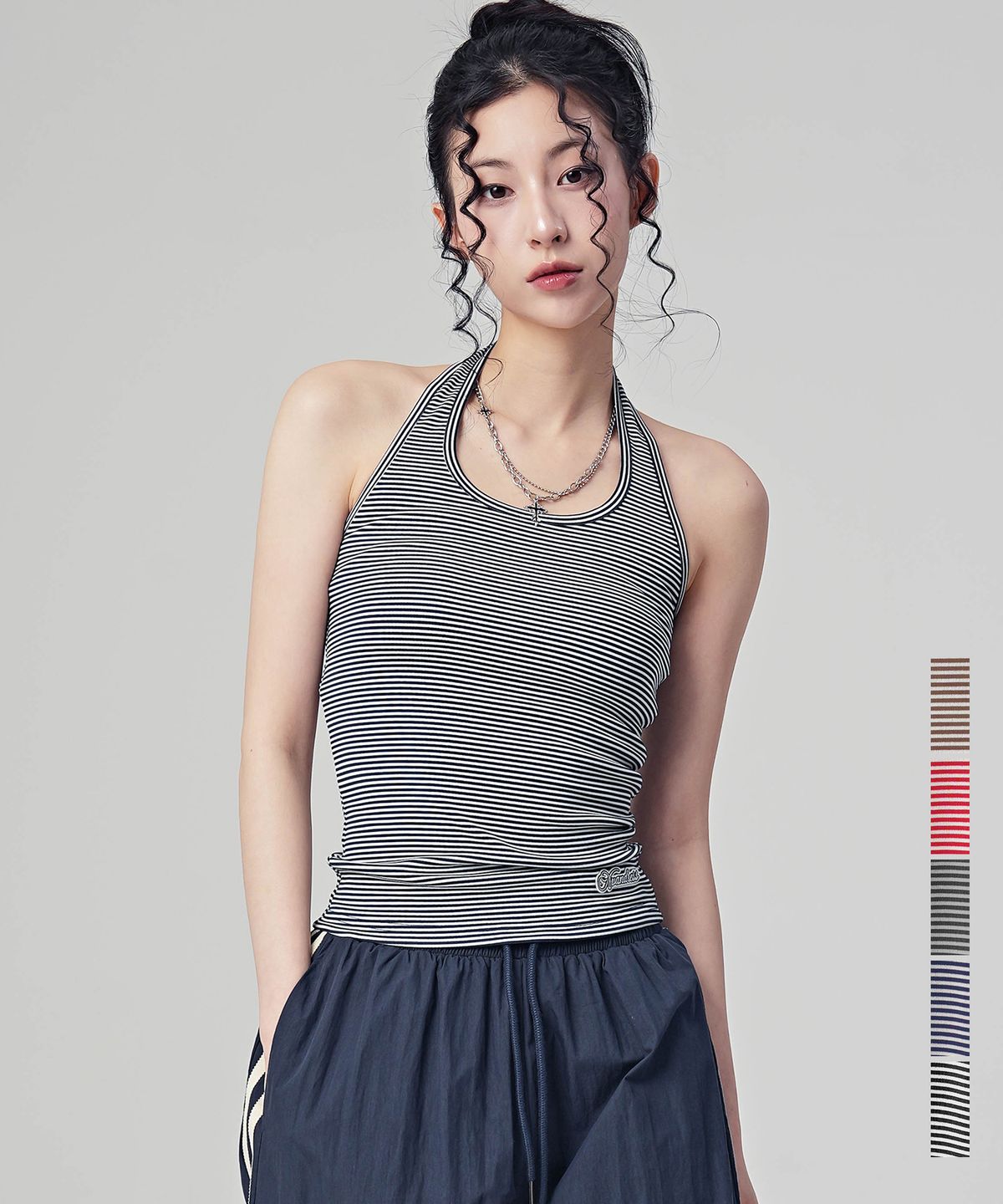 어반드레스(AVANDRESS) 티안 스트라이프 홀터 슬리브리스_5Colors