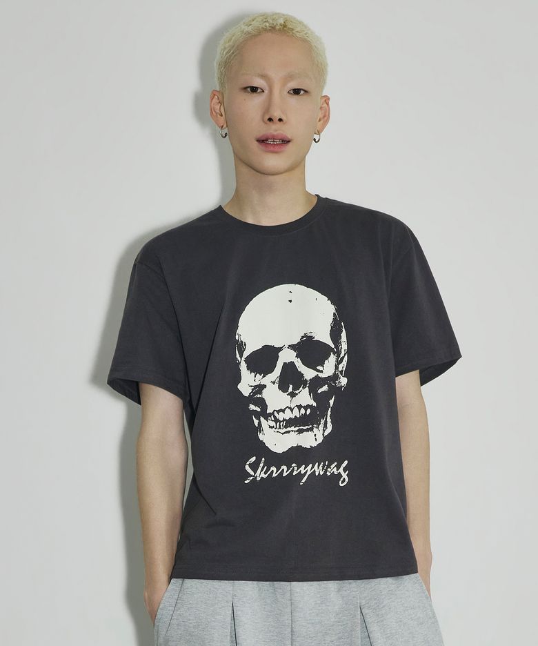 VTG 스컬 크롭 티셔츠[차콜]