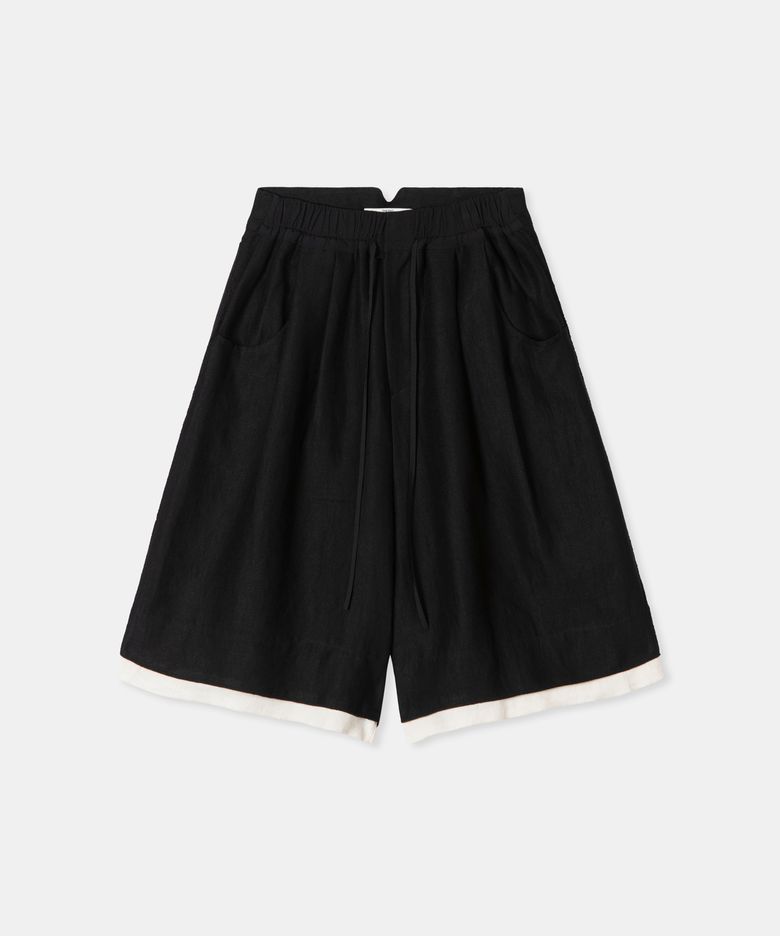 Linen blend half pants / BLACK