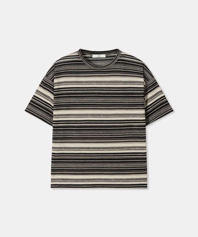 Linen stripe t-shirt / BLACK