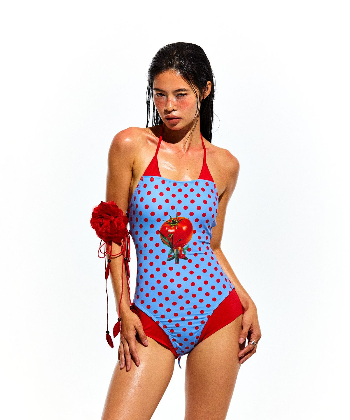 뉴제(NEWGE) Dot Swimsuit (Red Tomato)