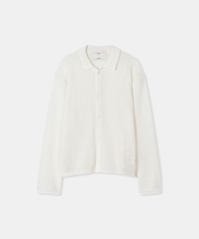 Linen blend collar cardigan / WHITE