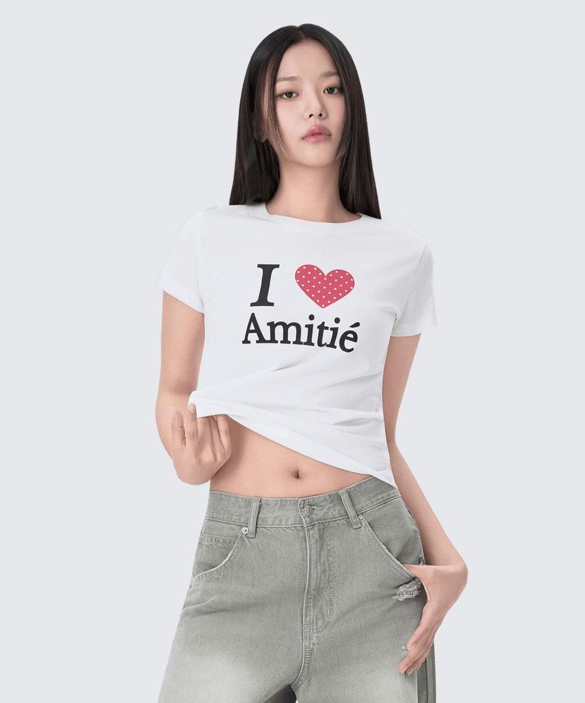 미쏘(MIXXO) 슬림핏 레터 티셔츠_MIWHWG708A