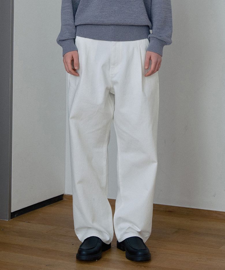 [COUTURE]9oz와이드 원턱 화이트 데님 팬츠