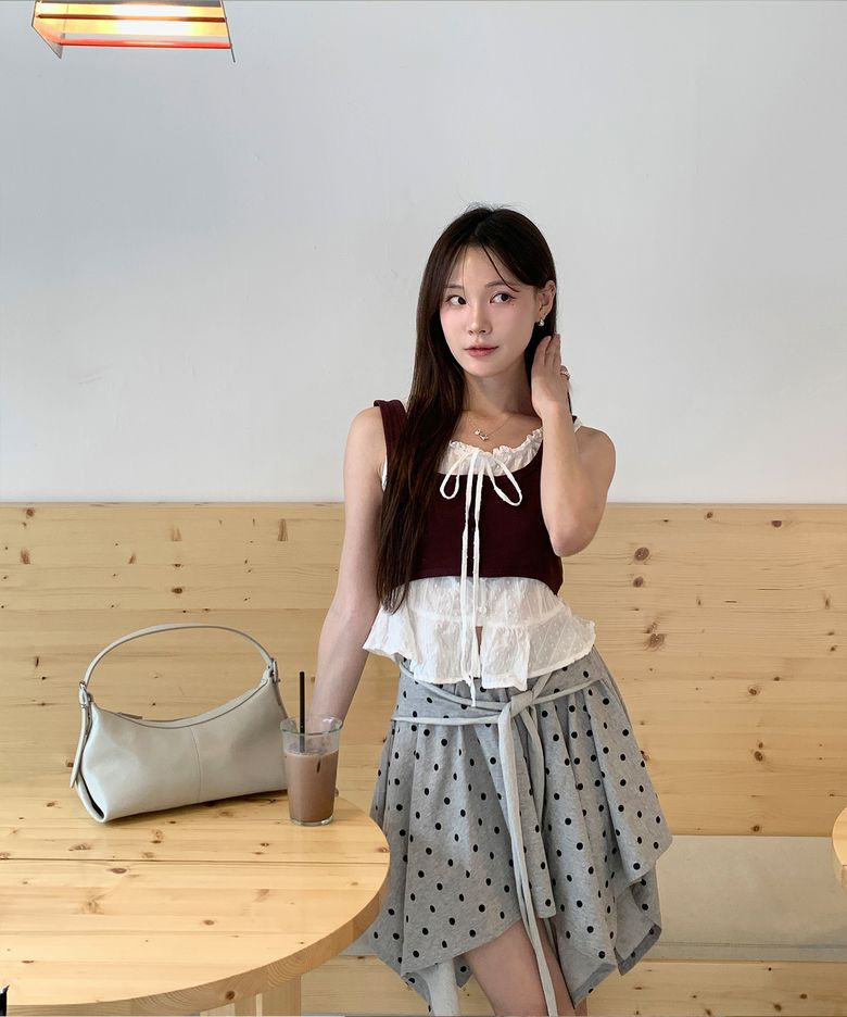 언발란스 도트 미디 스커트 멜란지그레이
