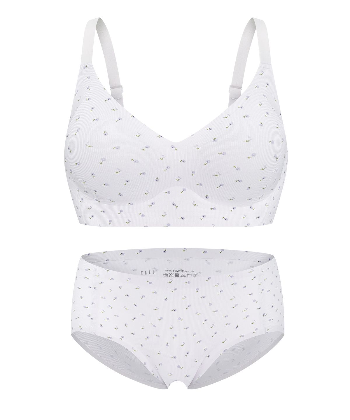 엘르이너웨어(ELLE INNERWEAR) 러블리 골지 볼륨 심리스 브라 팬티 세트 - 블루