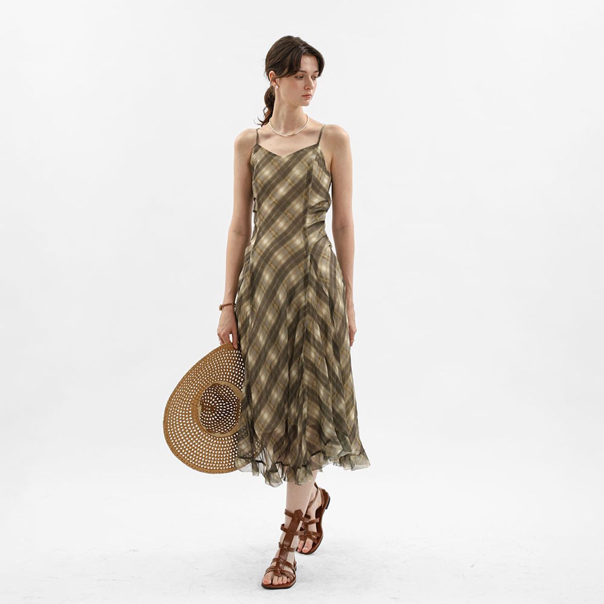 웬스데이딜라잇(WEDNESDAY DELIGHT) WD_Layered check slip dress_GREEN
