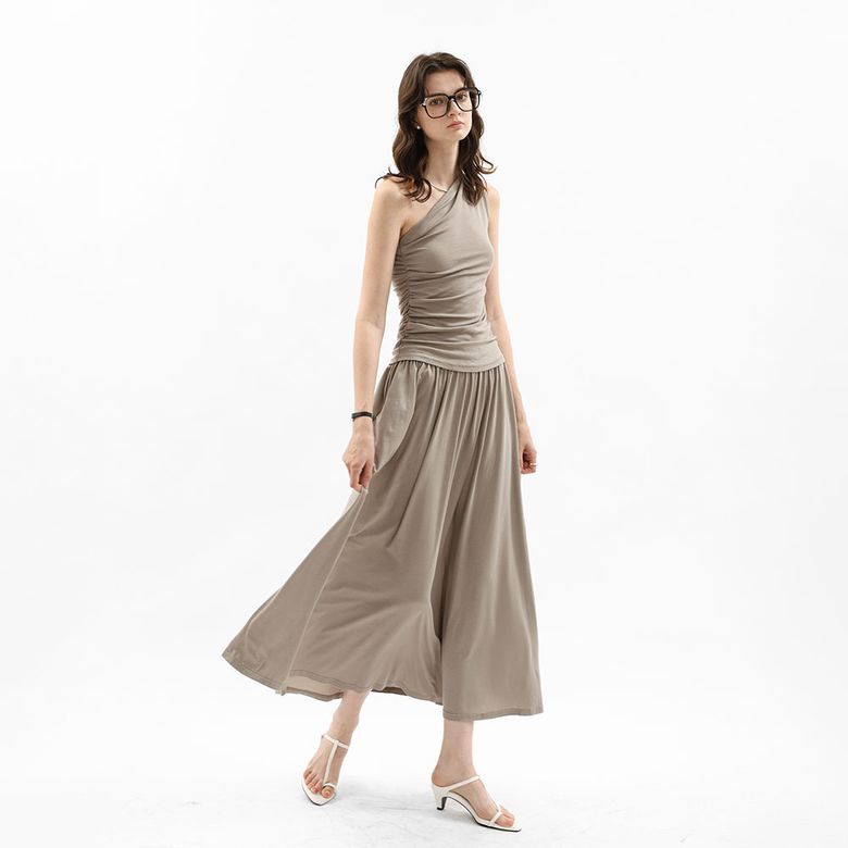 WD_One shoulder drape top and skirt set_2color