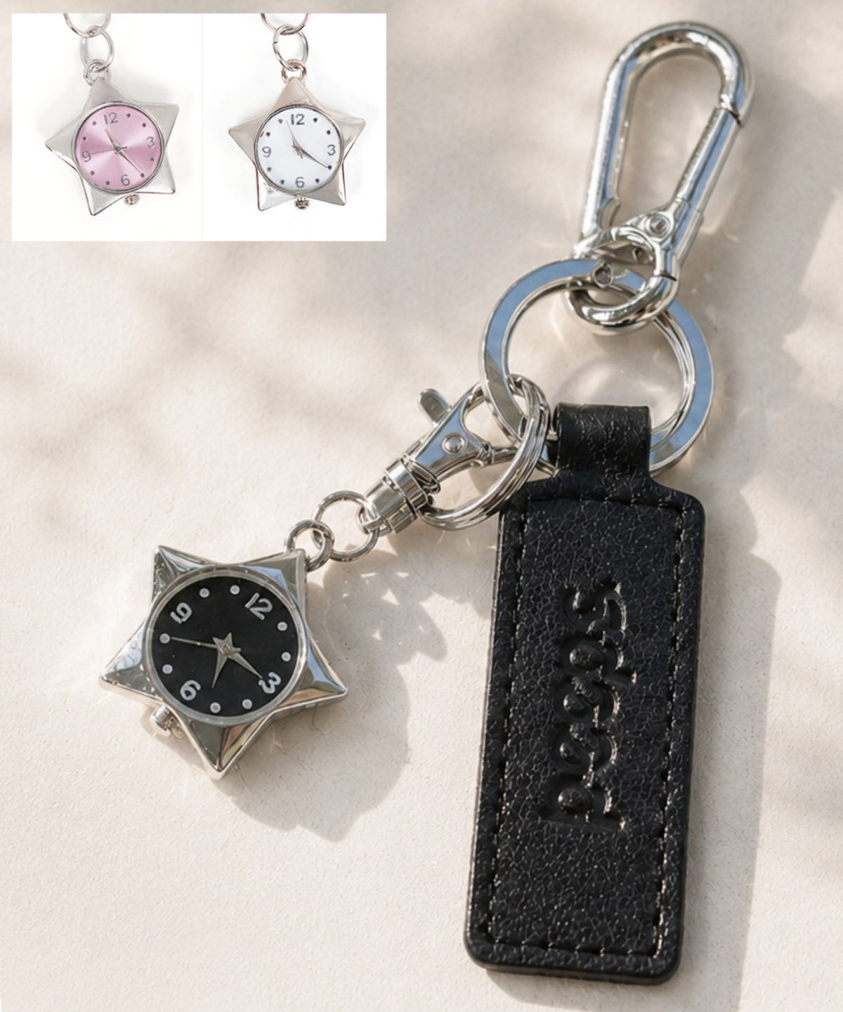 핍스(PEEPS) Star Timepiece Keyring(Black/White/Pink)