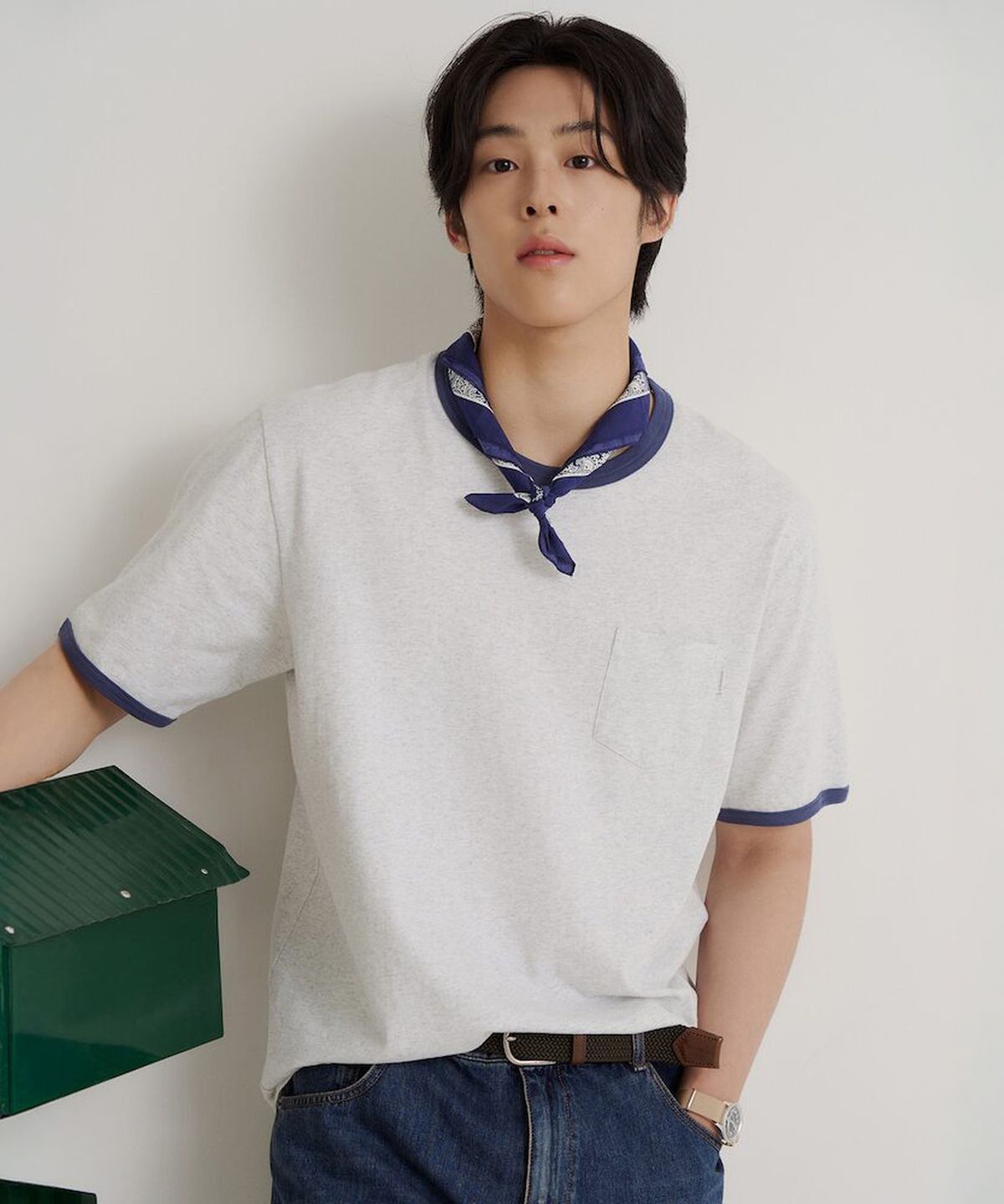 빈폴 멘(BEANPOLE MEN) 포켓 링거 티셔츠  블루