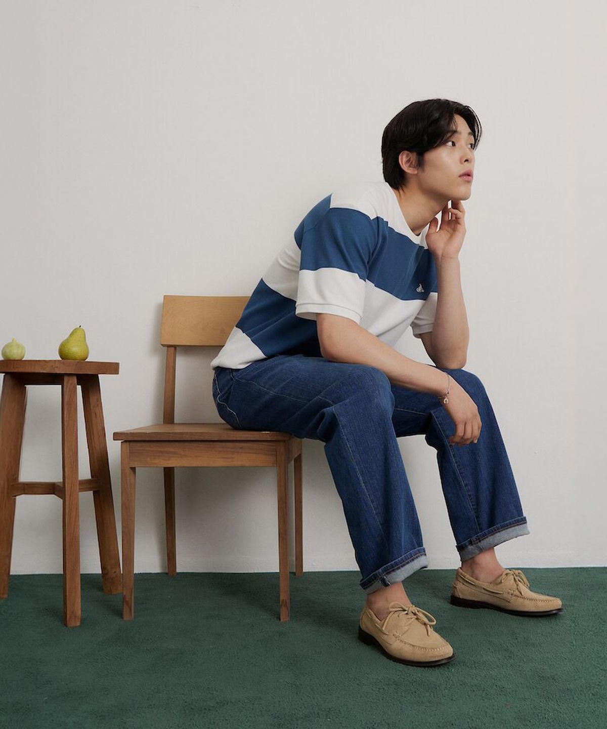 빈폴 멘(BEANPOLE MEN) 볼드 컬러블럭 캐주얼 티셔츠  블루