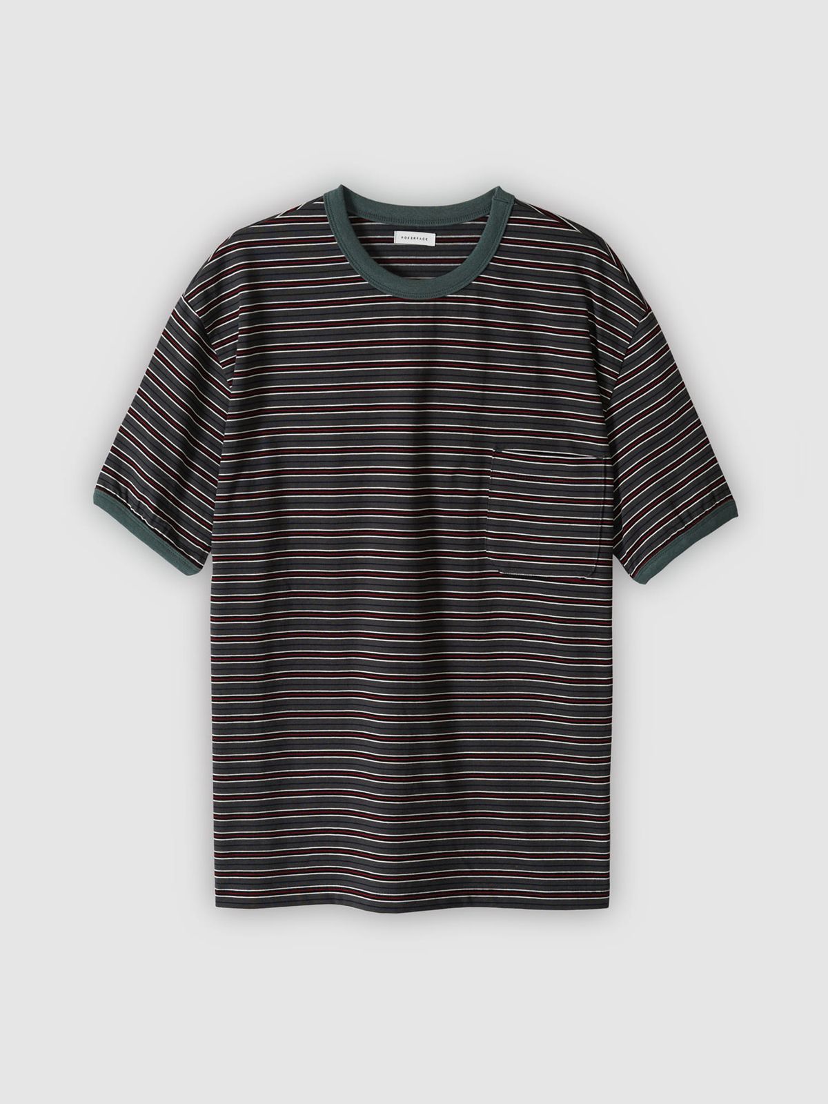 포커페이스(POKERFACE) STRIPE RINGER T-SHIRTS CHARCOAL / DARK OLIVE