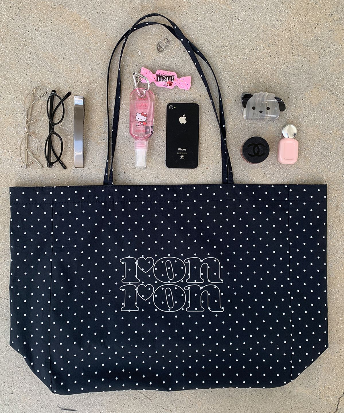 론론(RONRON) PATTERN LOGO SHOPPER NAVY DOT